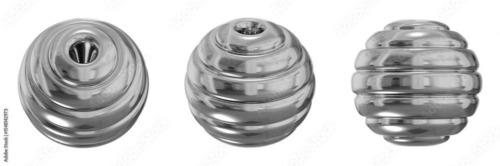 Poster 3d chrome metallic abstract shape objects, 3d rendering steel gradient shape design element, futuris