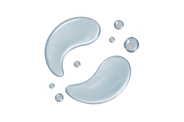 Clear hydrogel eye patches and droplets isolated on a transparent background