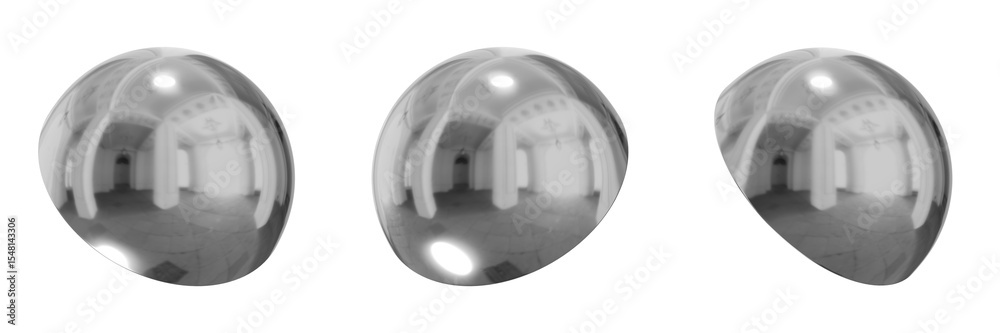 Poster 3d chrome metallic abstract shape objects, 3d rendering steel gradient shape design element, futuris