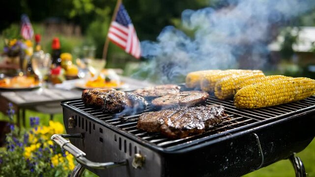 barbecue in the backyard for National Barbecue Day, grilling food, summer fun, outdoor gathering
