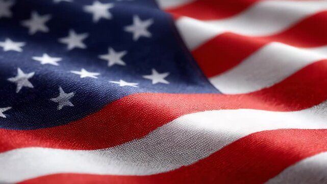 close up view of american flag waving in the wind.