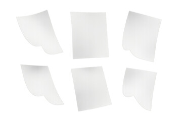 Floating blank white paper sheets isolated on transparent background element.