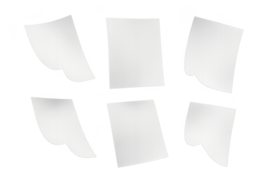 Floating blank white paper sheets isolated on transparent background element.