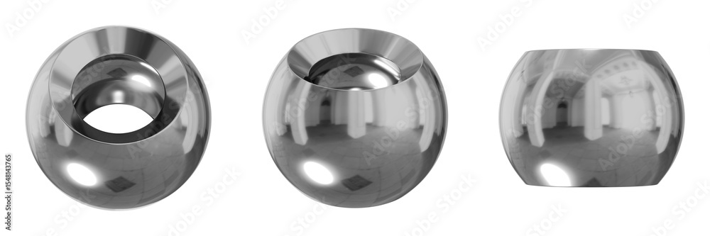 Poster 3d chrome metallic abstract shape objects, 3d rendering steel gradient shape design element, futuris