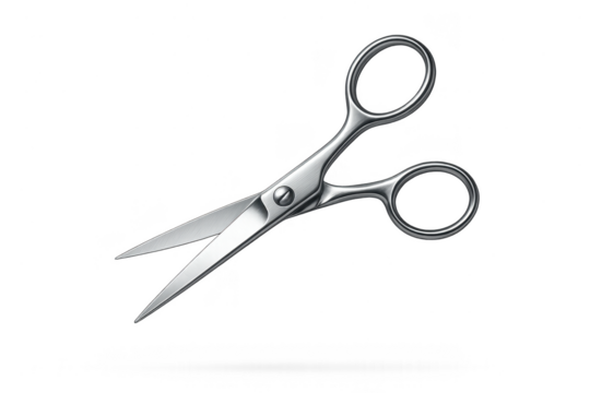 Professional sharp scissors isolated on transparent background, metallic tool