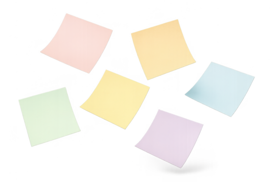 Colorful sticky notes isolated on transparent background for web and print use