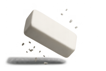 White eraser with shavings isolated on transparent background, for creatives