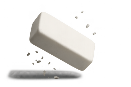 White eraser with shavings isolated on transparent background, for creatives