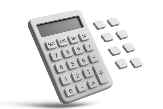 White calculator with extra buttons isolated on transparent background cutout