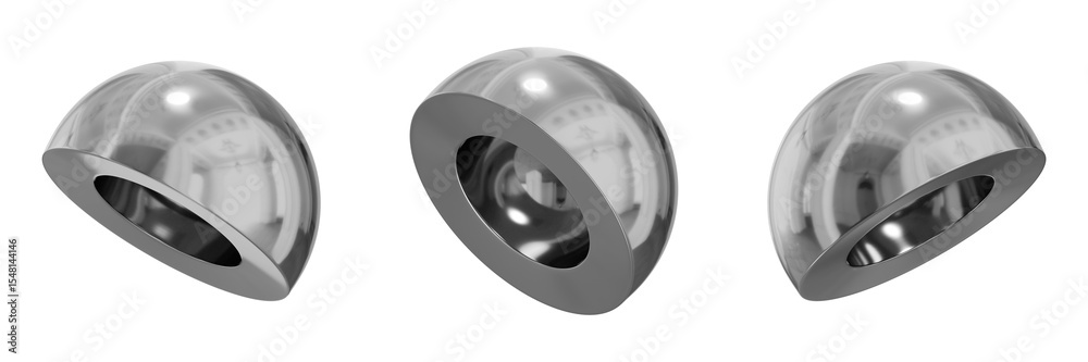 Poster 3d chrome metallic abstract shape objects, 3d rendering steel gradient shape design element, futuris
