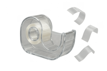 Tape dispenser and pieces of tape isolated on a transparent background, office supply