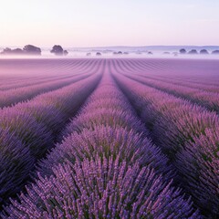 Obraz premium Misty Morning in Lavender Fields