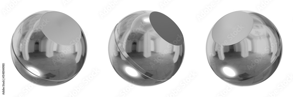Poster 3d chrome metallic abstract shape objects, 3d rendering steel gradient shape design element, futuris