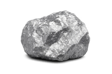 A single rough gray stone with natural texture and uneven surface, isolated on white background, ideal for geology, construction material visuals, or natural element mockups.

