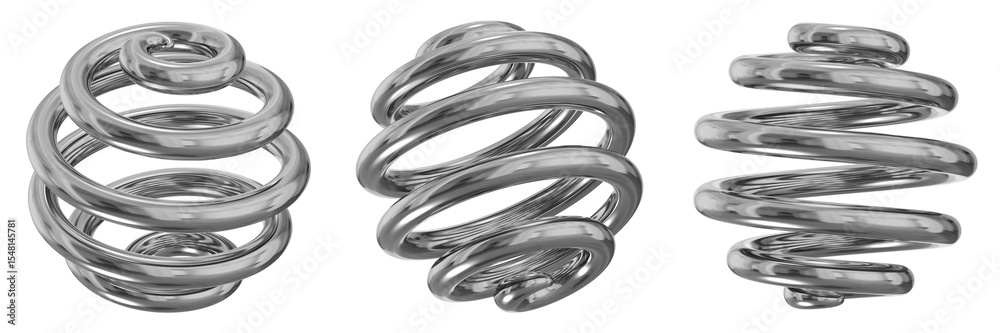 Poster 3d chrome metallic abstract shape objects, 3d rendering steel gradient shape design element, futuris