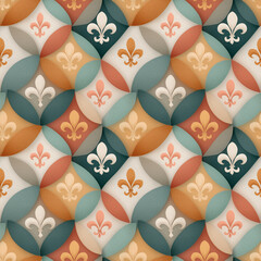 Seamless pastel fleurdelis pattern with watercolor effect vibrant design digital art modern aesthetic