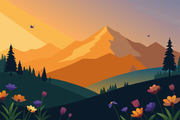mountain landscape with flowers