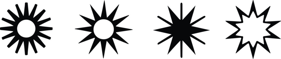 Shiny starburst and light beam icons set