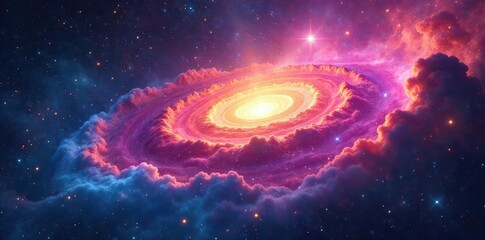 Fototapeta premium A majestic, swirling nebula in vibrant colors symbolizes the vastness and mystery of a universal faith, connecting all beings across time and space , mystery, power, sacred geometry