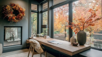 Stylish Zoom Background Featuring Cozy Autumn Workspace