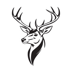 Majestic deer head silhouette with antlers profile view