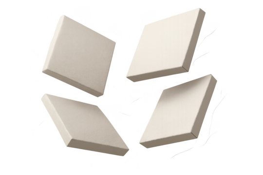 Four rhombus shaped beige blocks isolated on transparent background for design