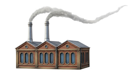 Isolated Brick Factory Building with Chimneys