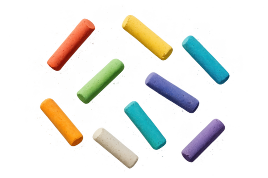 Colorful pastel chalk sticks isolated on transparent background, vibrant art supplies