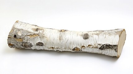 Light-colored birch log with unique white bark and horizontal markings on white background