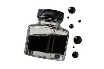 Obraz na płótnie Canvas Glass ink bottle filled with black ink isolated on transparent background.