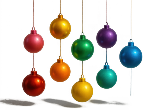 Set of vibrant Christmas baubles isolated on a transparent background, holiday decor