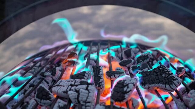 Mesmerizing Visual of Glowing Embers and Mystical Flames During Sunset Barbecue in a Calm Outdoor Setting Generative AI