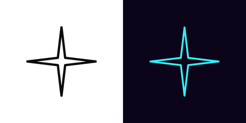 Outline star glitter icon, with editable stroke. Flash light icon, bright star glow. Magic glitter flare, bright glint, star shine, highlight glow effect, shiny starlight. Vector icon