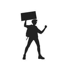 Woman protester raising sign in activism silhouette

