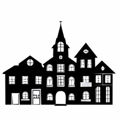 Obraz premium Black and White Silhouette of a Row of Houses