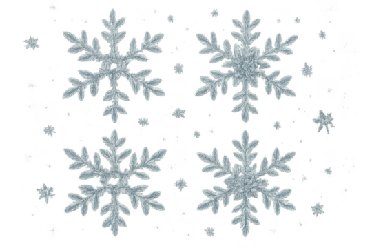 Delicate blue snowflakes isolated on a transparent background, winter season