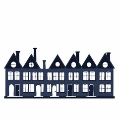 Dark Blue Row Houses Minimalist Illustration