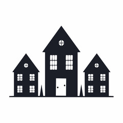 Fototapeta premium Three Silhouetted Houses Minimalist Black and White Illustration