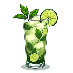 Refreshing Mojito Cocktail Illustration with Lime, Mint, and Ice Cubes for Summer