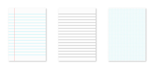 Sheets of Paper Lined, Ruled, and Grid