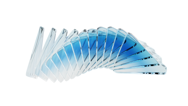 Abstract 3D background of transparent geometric ellipse stacking effect.  A set of light bluee transparent triangles, showing a 3D interlaced form.