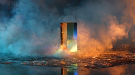 Abstract vertical object in smoky landscape