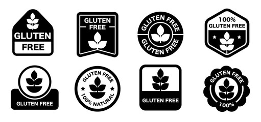 Gluten free signs for food product. Labels vector set