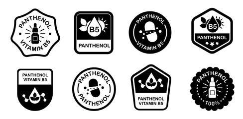Panthenol labels vector signs for skin