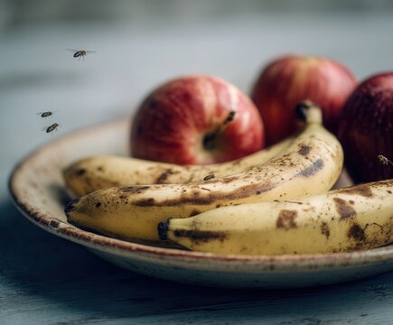 overripe bananas with midges