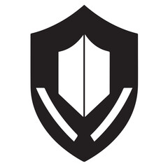 
A black vector shield icon with a white inner shield and two white diagonal stripes below, symbolizing protection and security.