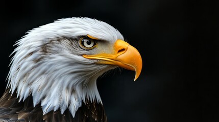 Obraz premium Portrait of a bald eagle head close-up on black background