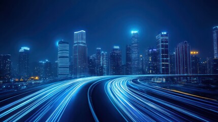Fototapeta premium Night city highway with light trails