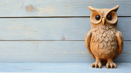 Obraz premium Wooden owl decor on gray wood background