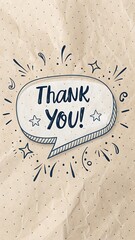 Handwritten Thank You message in speech bubble on crumpled beige paper